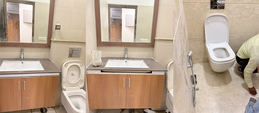 Commercial kitchen plumbing layout showing water-supply and drainage routes