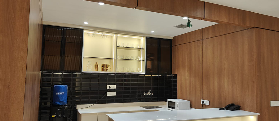 Commercial kitchen interior with hygienic wall finishes