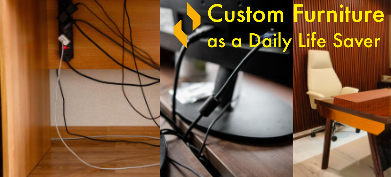 Custom furniture designed with practical cable management for everyday use