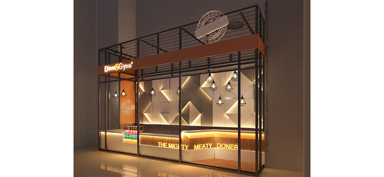 Doner & Gyros food kiosk interior at CyberHub Gurgaon by Next BC